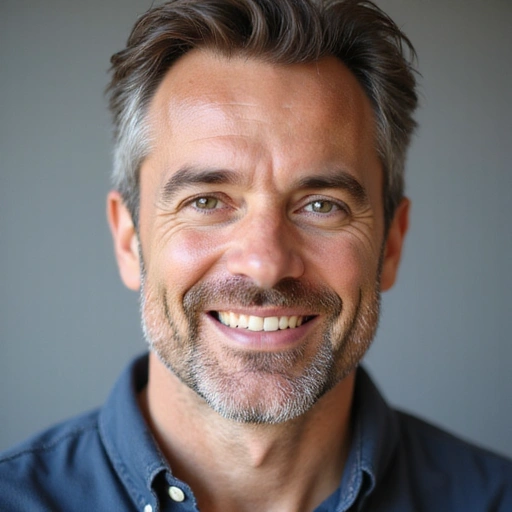 Retrato de David, con una sonrisa de satisfacción y salud.